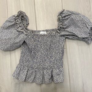 Topshop smocked blue floral top